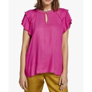 Scotch & Soda Maison Scotch Palm Cove Pink Flutter Sleeve Keyhole Blouse Small